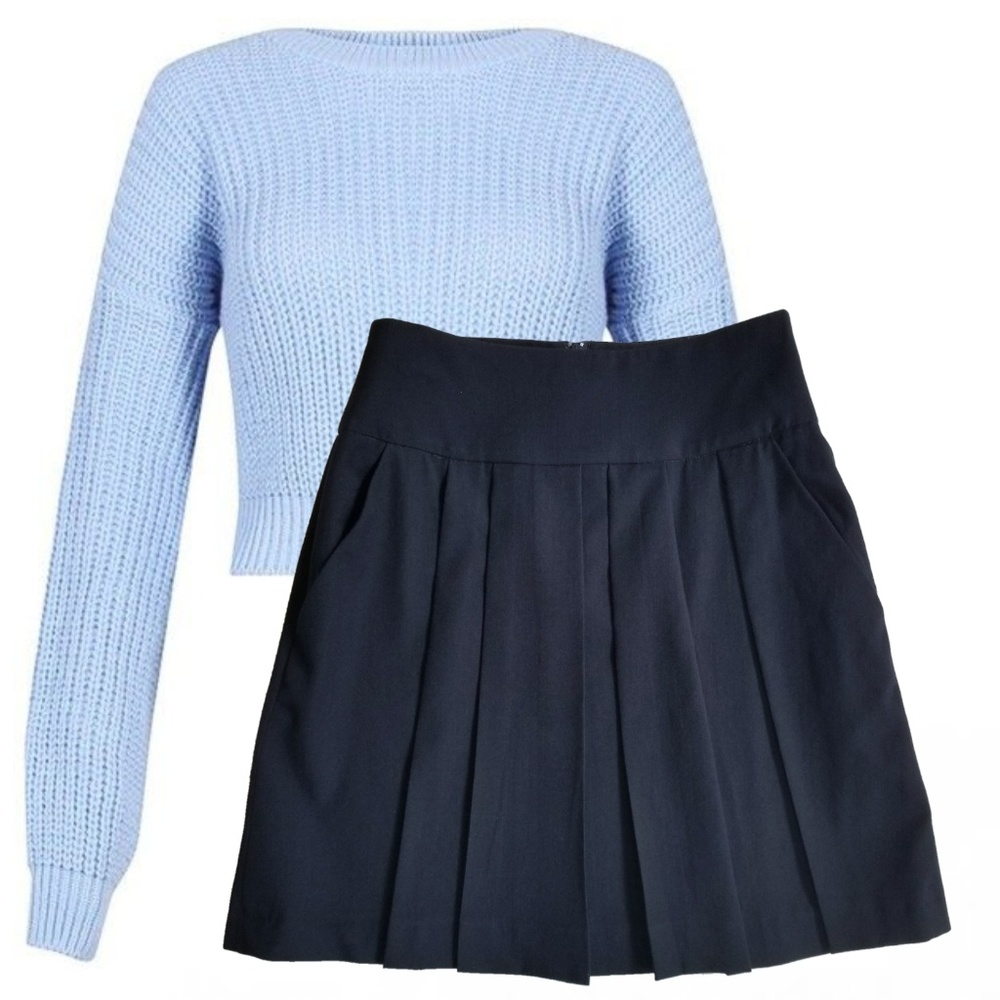 Hache wool navy pleated skirt